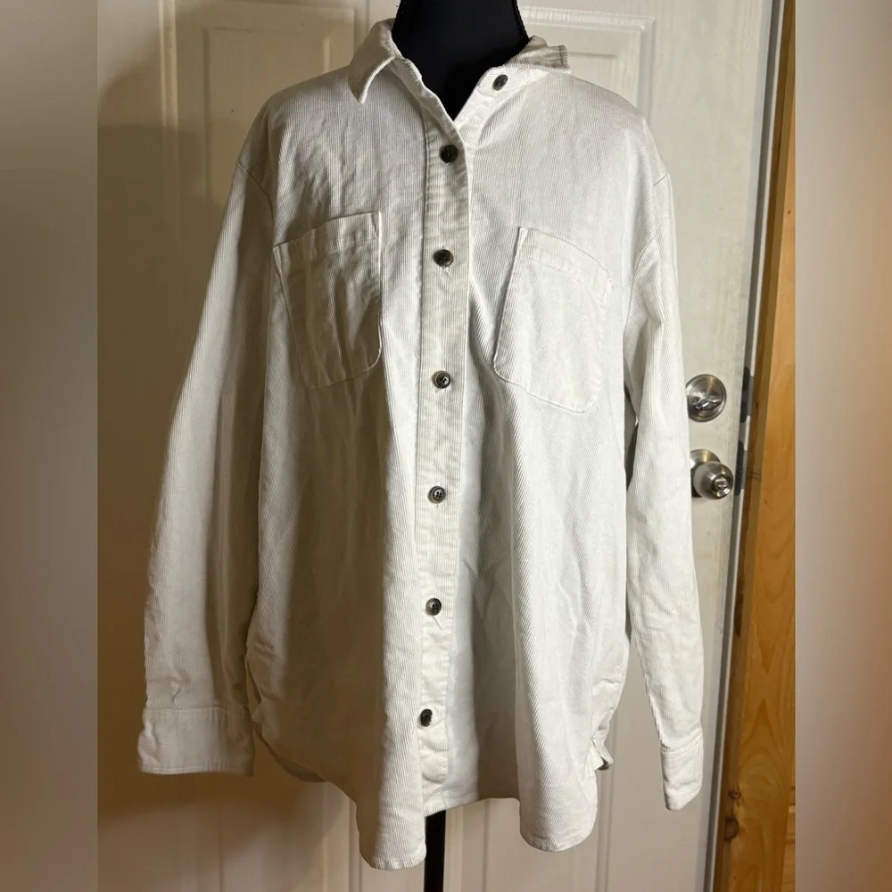 J.Crew Ivory Corduroy Button Down Shirt/Shacket Cotton w/ Pockets Size XL